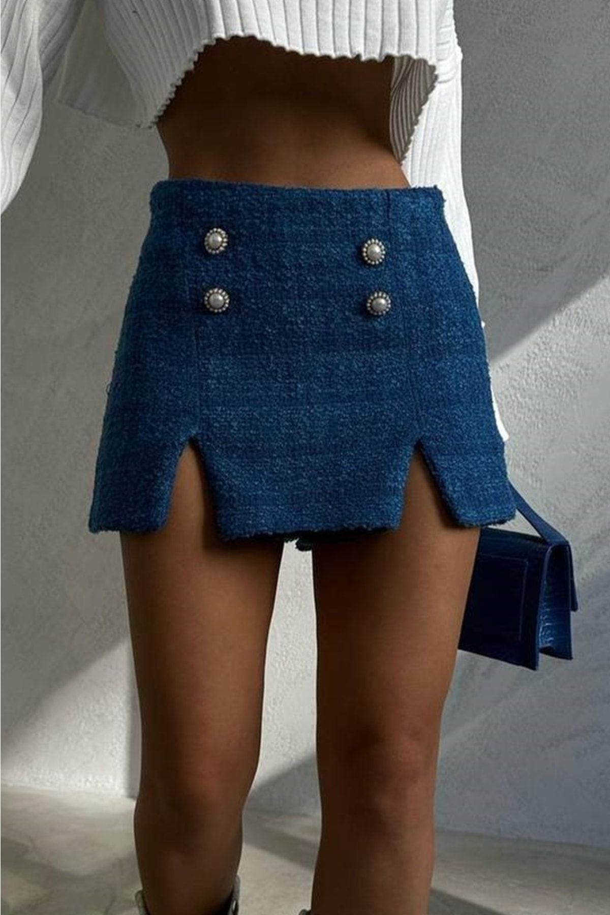 bayansepeti-Women's Saks Button Detail Shorts Skirt 12553 7