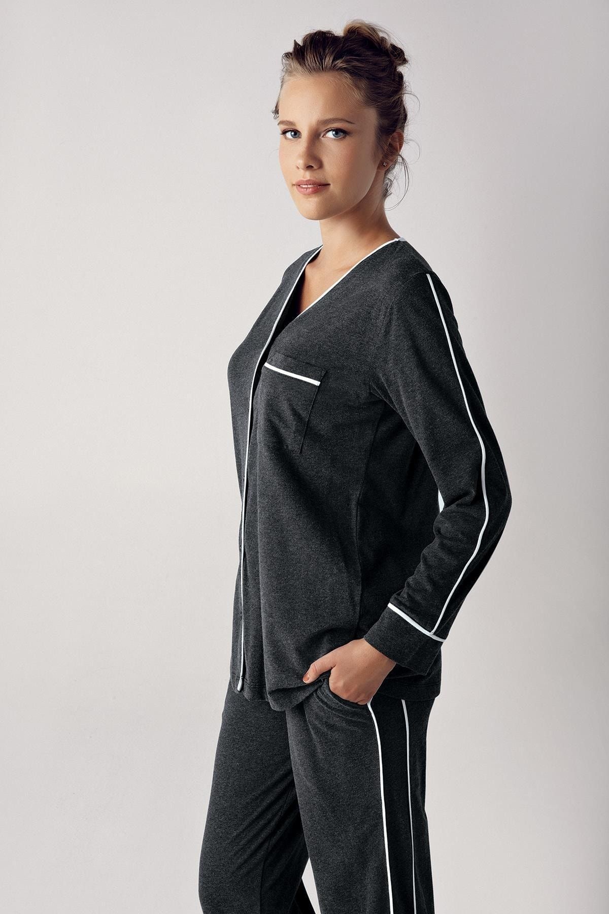 Artış-Women's Long Sleeve Stretch Cotton Fabric Pajamas Set 13202 2
