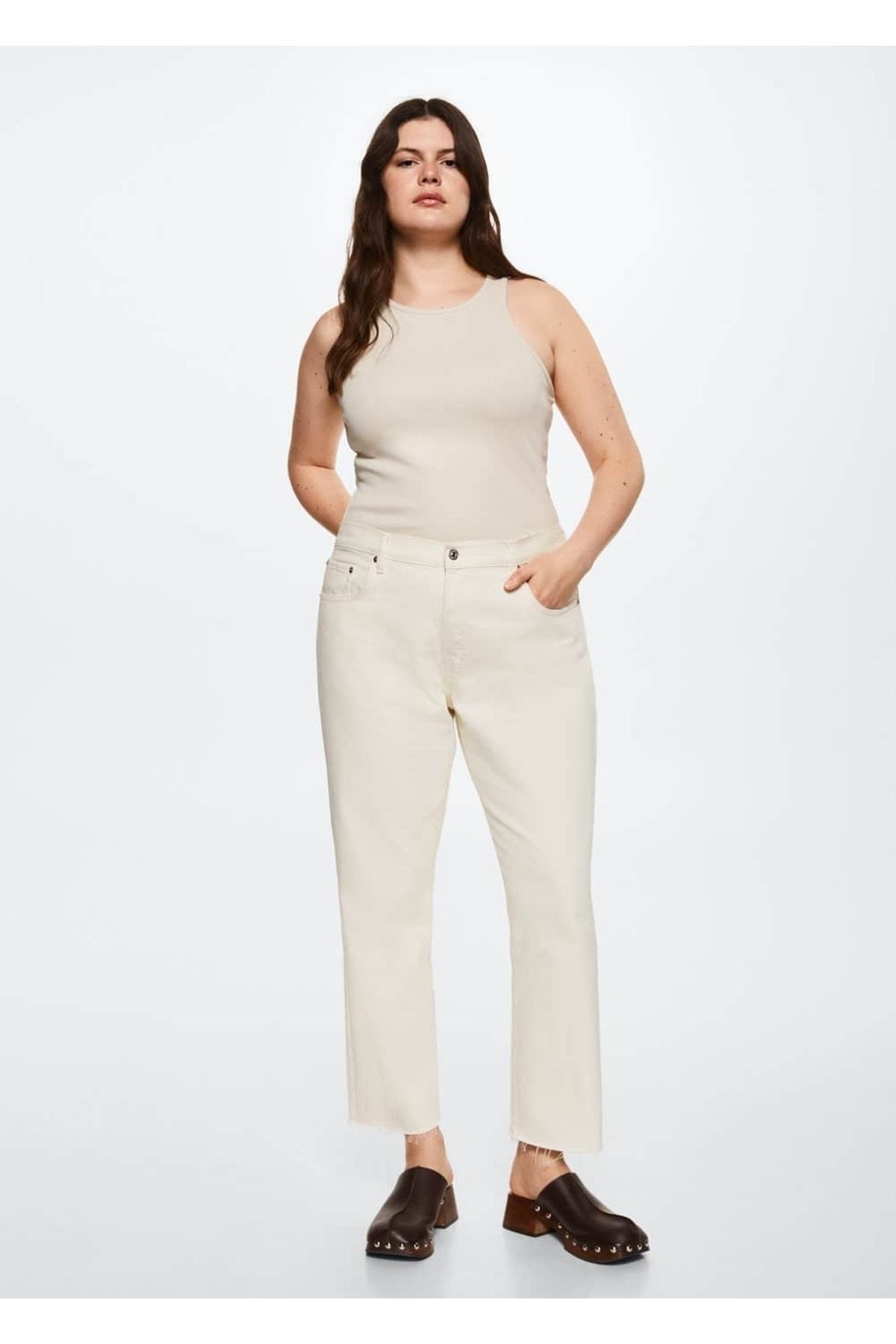 Yüksek Belli Crop Düz Kesim Jean