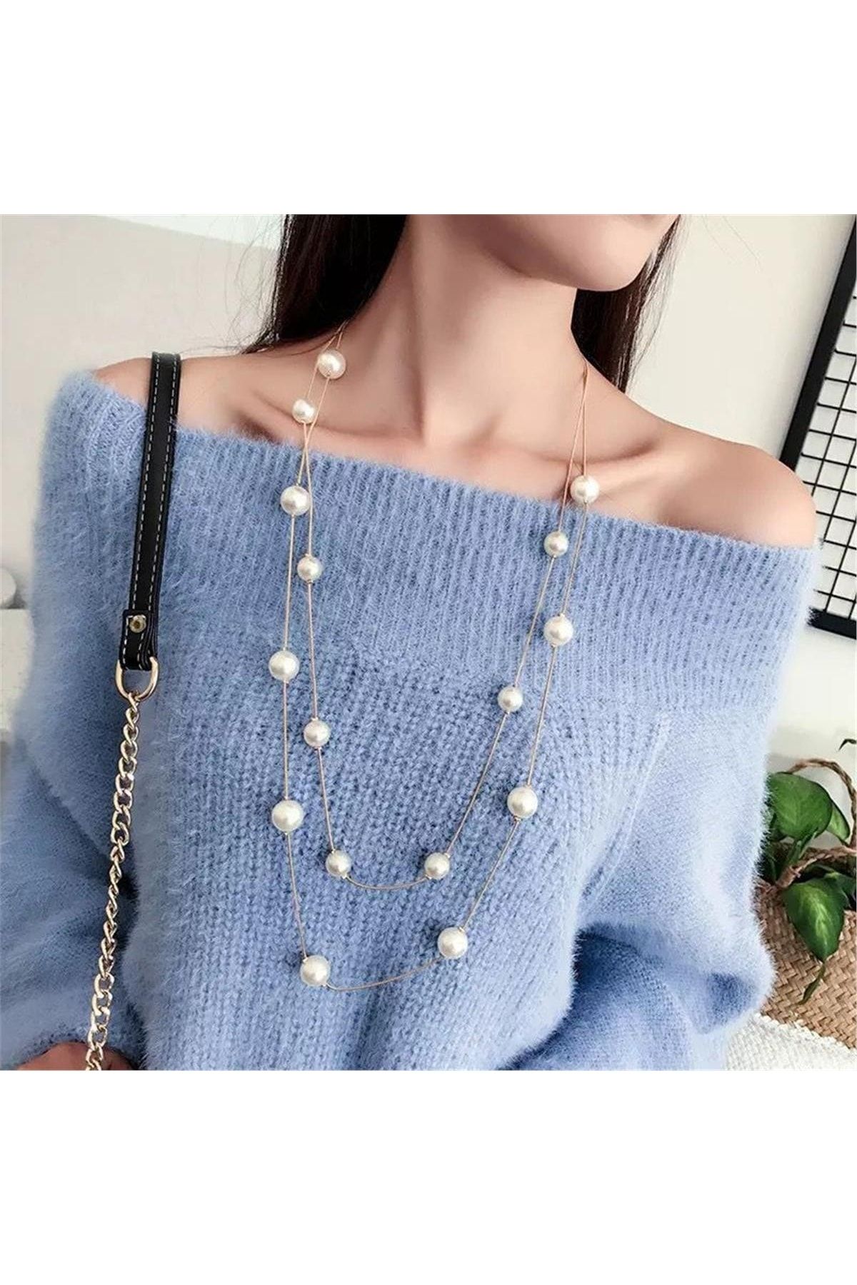 Pelin Aksesuar Two Layer Long Pearl Necklace