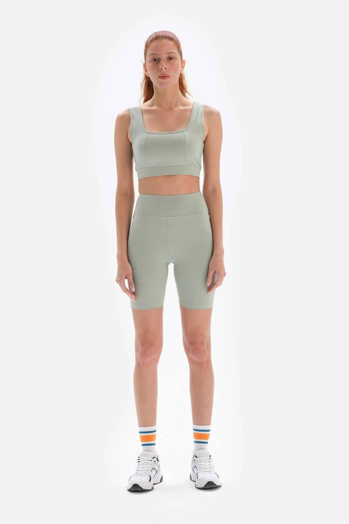Dagi-Γυναικείο Biker κολάν Mint Green με τσέπες 4