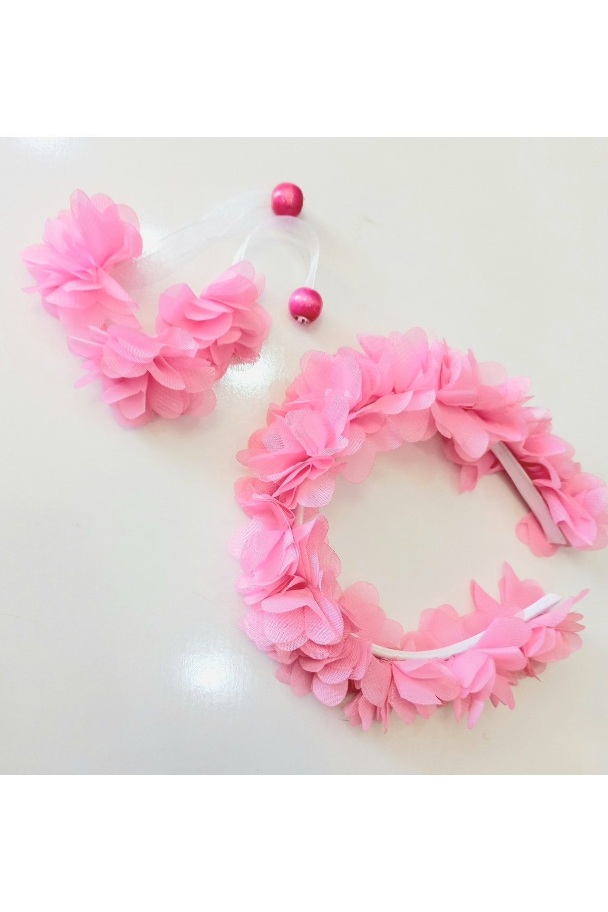 Miyakidsworld Anne Bebek Lohusa Seti Çiçekli Lohusa Tacı Ve Bileklik Kız Çocuk Çiçekli Taç Pembe fotoğrafı 2 (önizleme)