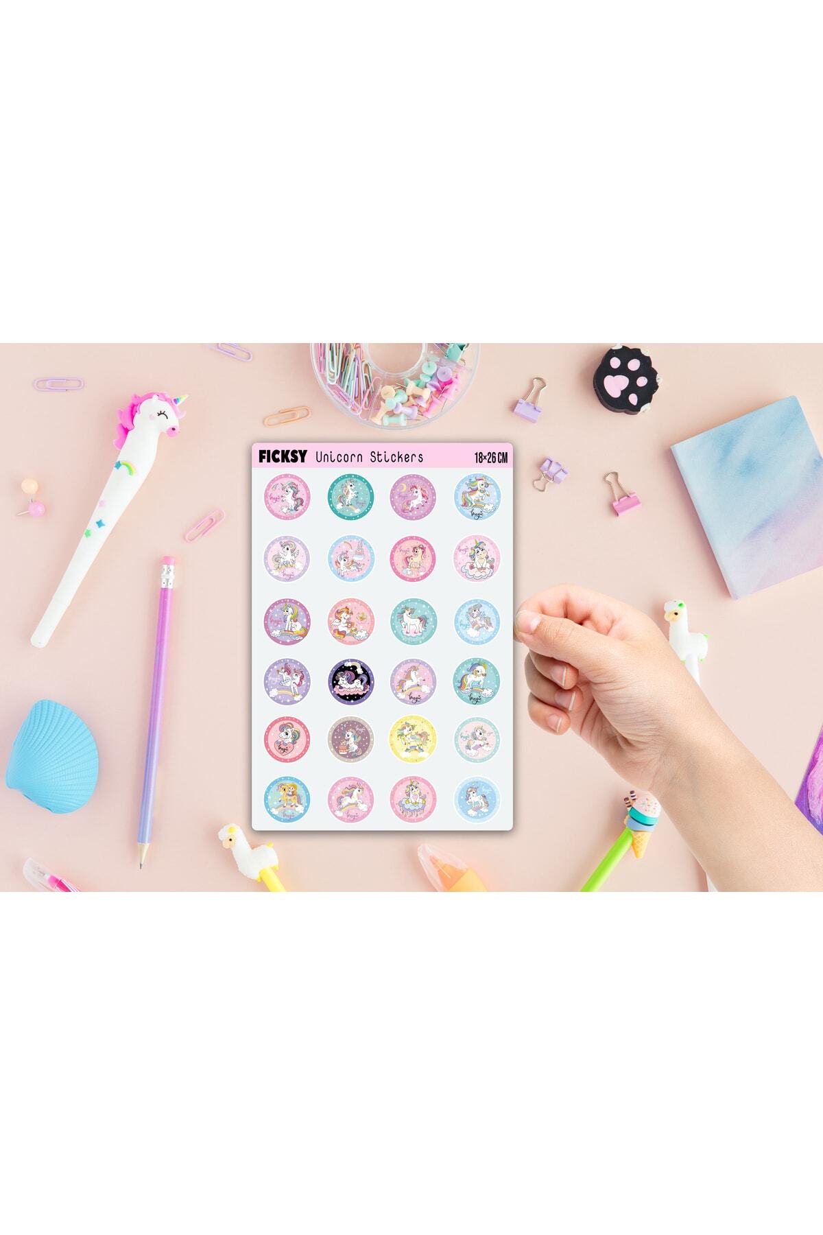Ficksy-Unicorn Unicorn Sticker Set - 24 Pieces Round Label Stickers 2
