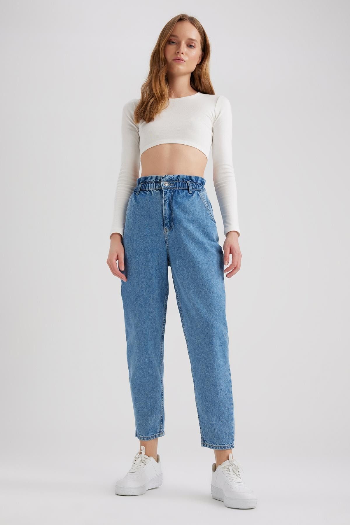 High Waist Paperbag Carrot Leg Jean