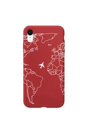 Iphone Xr Lansman Çizgisel Dünya Haritası Desenli Telefon Kılıfı IPXRLN-169
