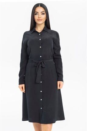 %100 Ipek Siyah Tunik Elbise 5-LVN-101-23