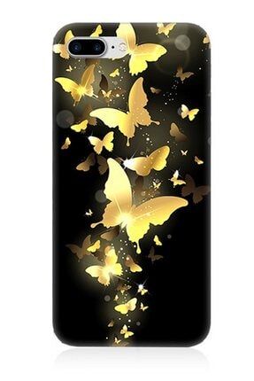 Apple Iphone 8 Plus Silikon Kılıf Altın Kelebekler TKNSAPPHN8P0059