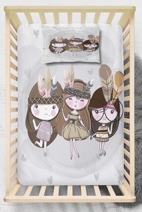 Else Sevimli Bohem Kızlar 3d Desenli Lastikli Bebek Çarşaf Takımı 70x140cm elsebecar11