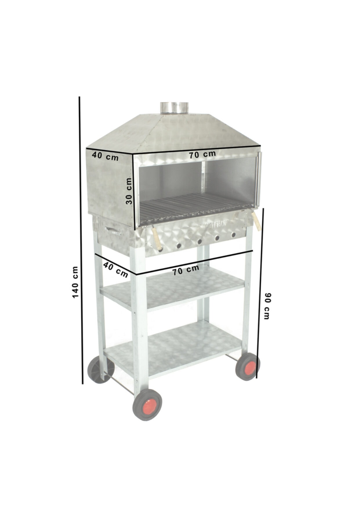 Davlumbazlı Bacalı Lamaızgaralı Krom Mangal (4 Tekerlekli) Mth-243 6