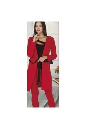 Panstar Kadın Sabahlıklı Pencere Detaylı Kırmızı Pijama Takımı 0100578