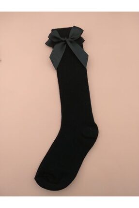 Kız Çocuk Siyah Diz Altı Fiyonklu Çorap PS-DC-26030