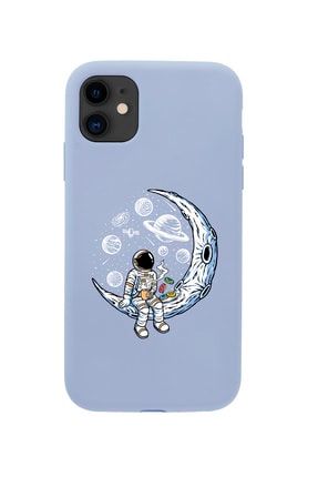 Iphone 12 Keyifli Astronot Premium Lila Lansman Silikonlu Kılıf MCIPH12LASTA