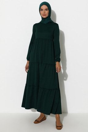 Kadın Zümrüt Yeşili Kol Uçları Lastikli Elbise Zümrüt ZENANE 1768296