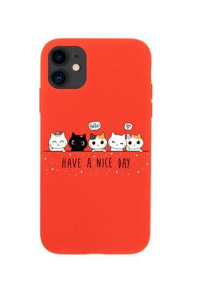 Iphone 12 Şirin Kedicikler Premium Kırmızı Lansman Silikonlu Kılıf MCIPH12LSK5LI