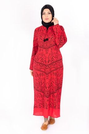 Kadın Kırmızı Şile Bezi Uzun Kollu Elbise Krdln-121