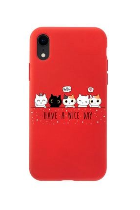 Iphone Xr Şirin Kedicikler Premium Kırmızı Lansman Silikonlu Kılıf MCIPHXRLSK5LI
