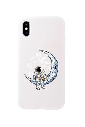 Iphone X Keyifli Astronot Premium Beyaz Lansman Silikonlu Kılıf MCIPHXLASTA