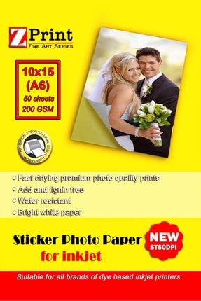 Epson Yazıcılar Için Yapışkanlı Sticker Fotoğraf Kağıdı 10x15 50 Yaprak Parlak 200 Gr STCKZPRİNT1