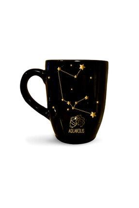 Yıldız Haritalı Kova Burcu Siyah Kupa - Burçlu kahve kupası kupa bardak kahve fincanı KUP160