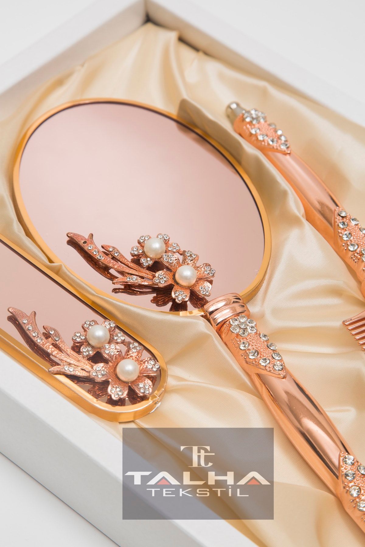 TALHA TEKSTİL-Bronze Special Series Quadruple Mirror Comb Set 3