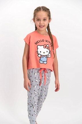 Lisanslı Kız Çocuk Şeftali Renk Pijama Takımı 53457547jb
