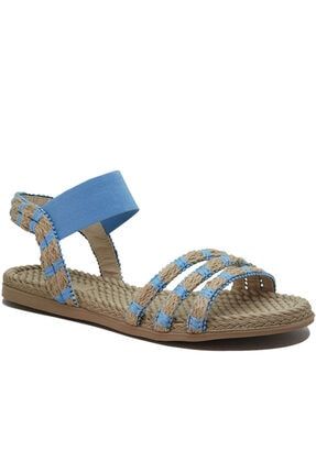 K054 Kadın Mavi Hasır Sandalet MODAMELA0K054