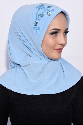 Geçirmeli Pratik Pullu Hijab Bebe Mavisi 109-17