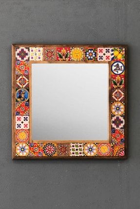 Masif Çerçeveli Mozaik Taş Ayna 43 Cm X 43 Cm (italya-sicilya-morocco-etnik Desen) AYN4040-084