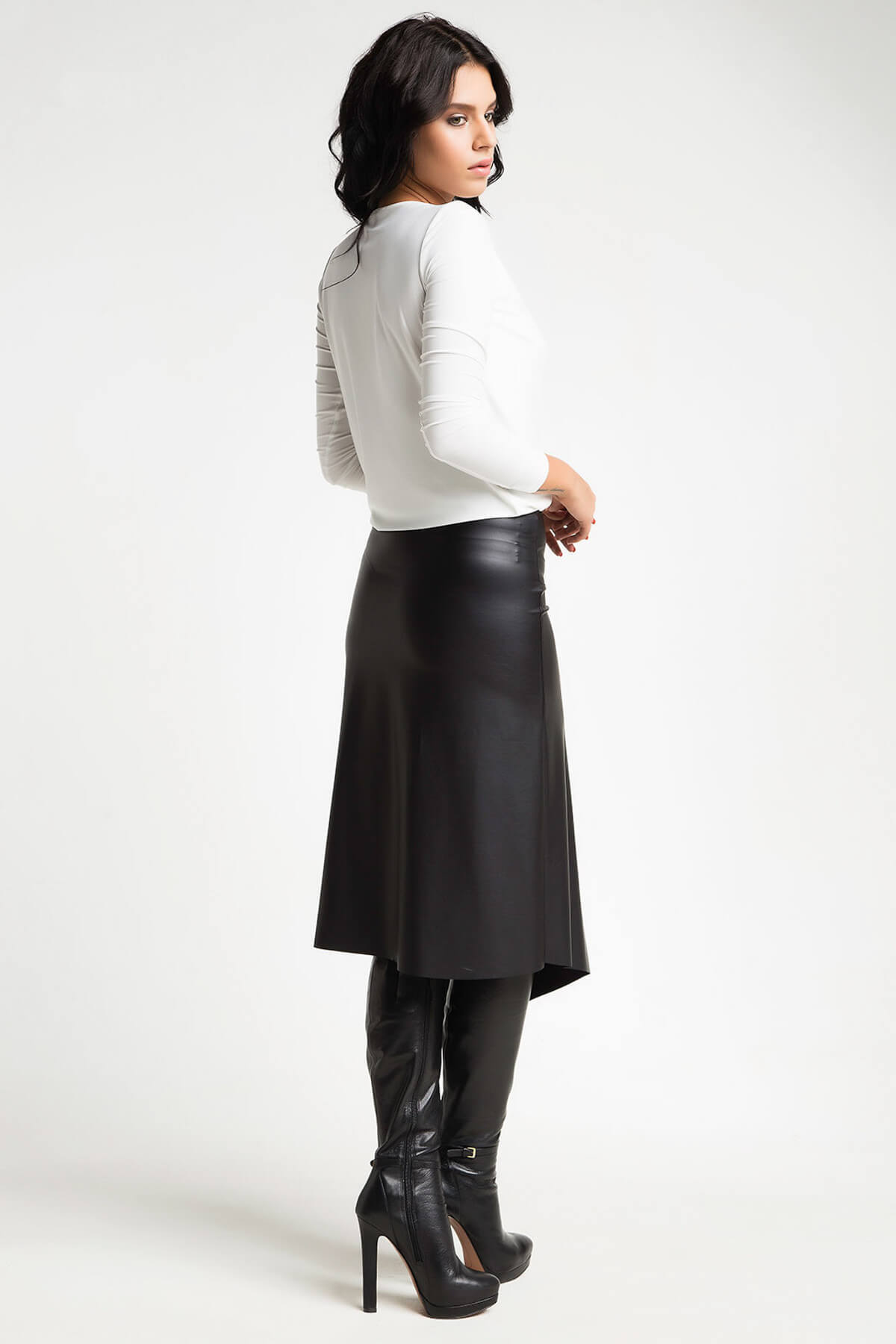 Laranor-Women's Black Leather Skirt 14L4107 2