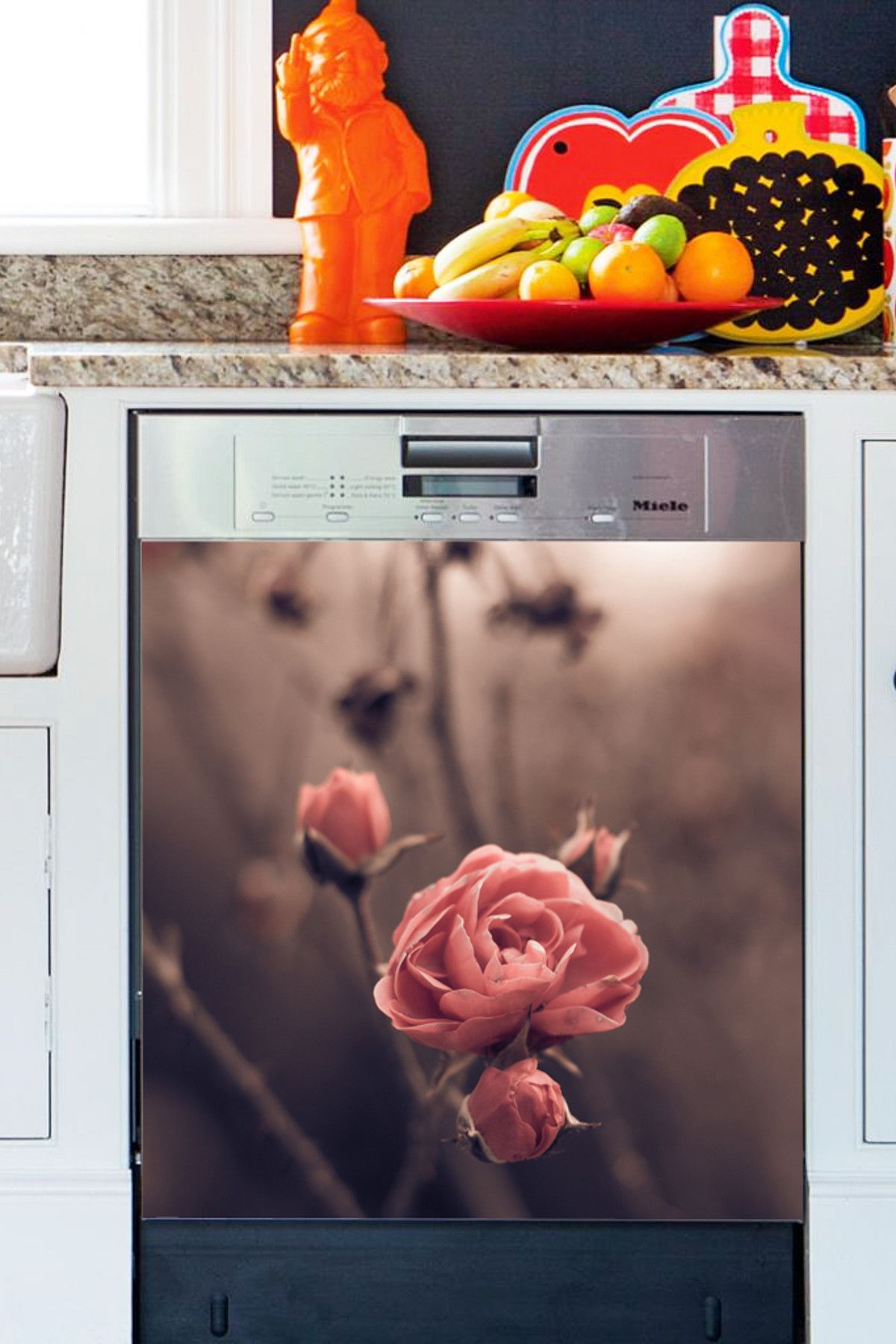 Tilki Dünyası-Pink Aged Rose Dishwasher Door Sticker 1
