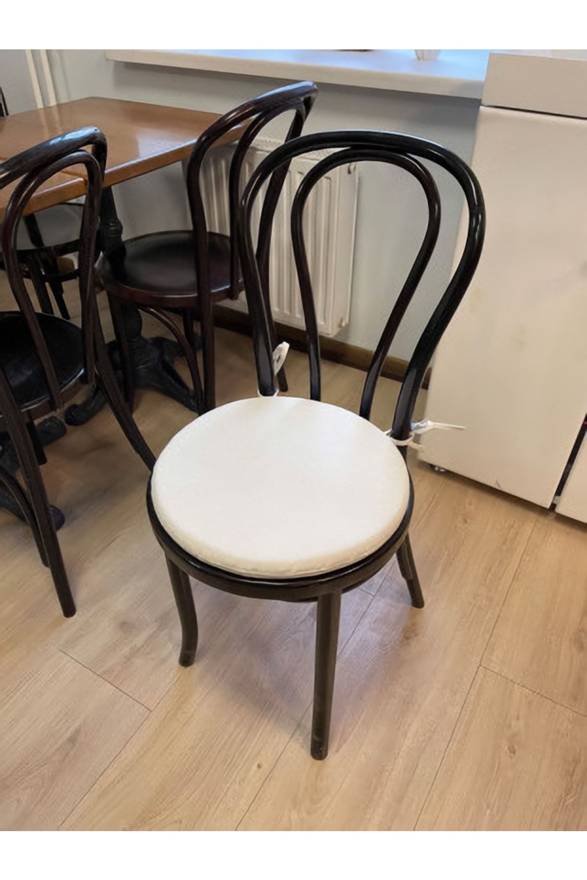 Round wooden chair with discount cushion