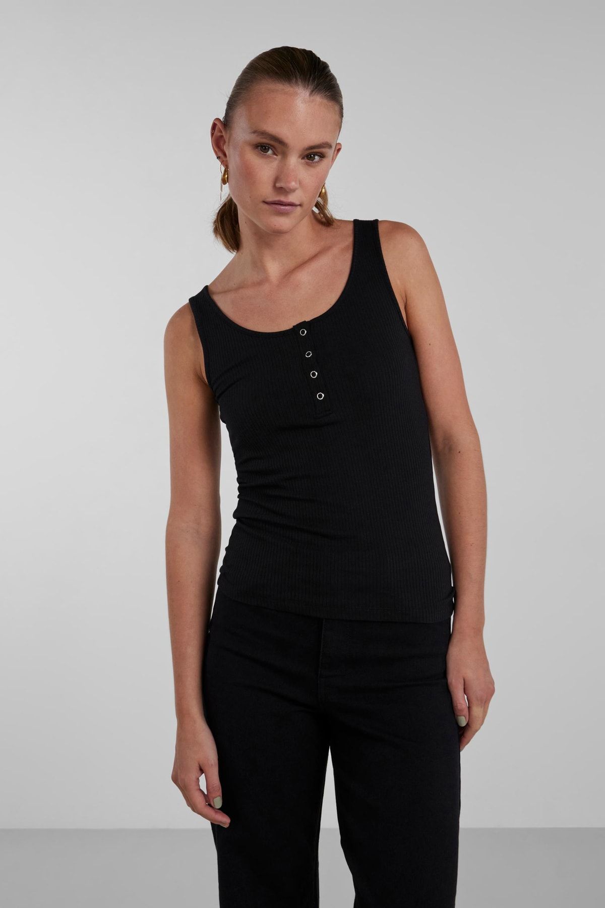 PIECES Bluse Schwarz Slim Fit