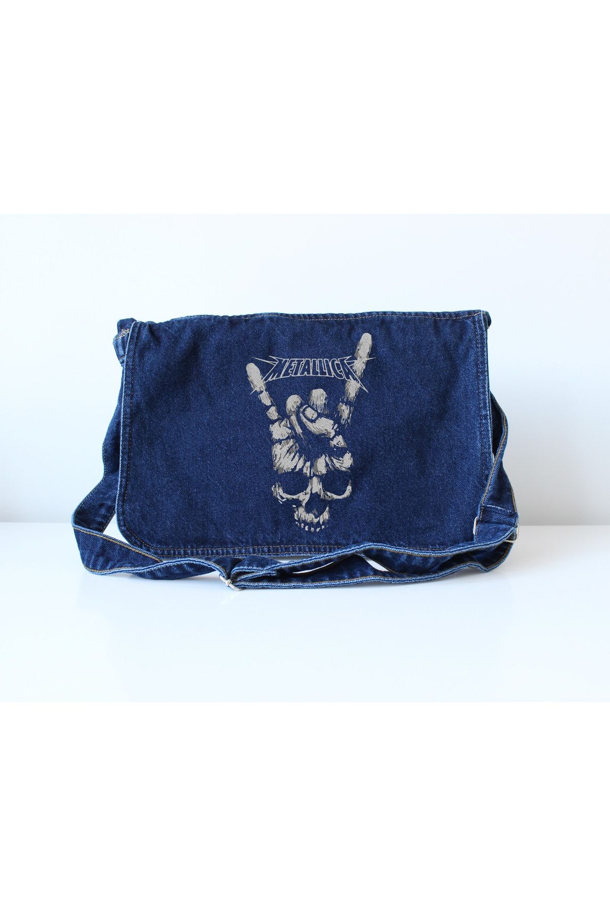 BİCRAFT Metallica Baskılı Vintage Unisex Kot Postacı Çantası
