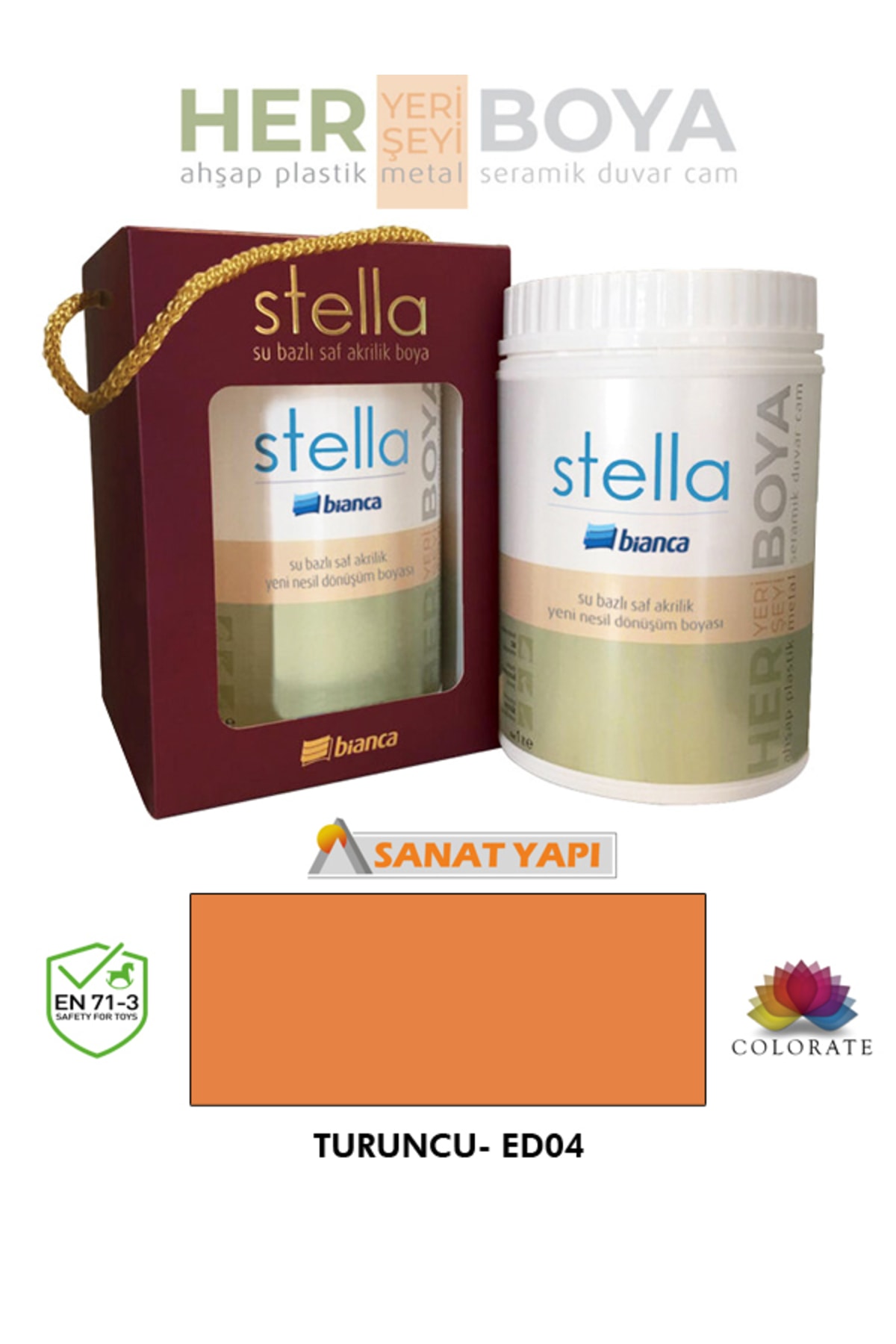 Stella Water Based Pure Acrylic Paint Orange 1Lt