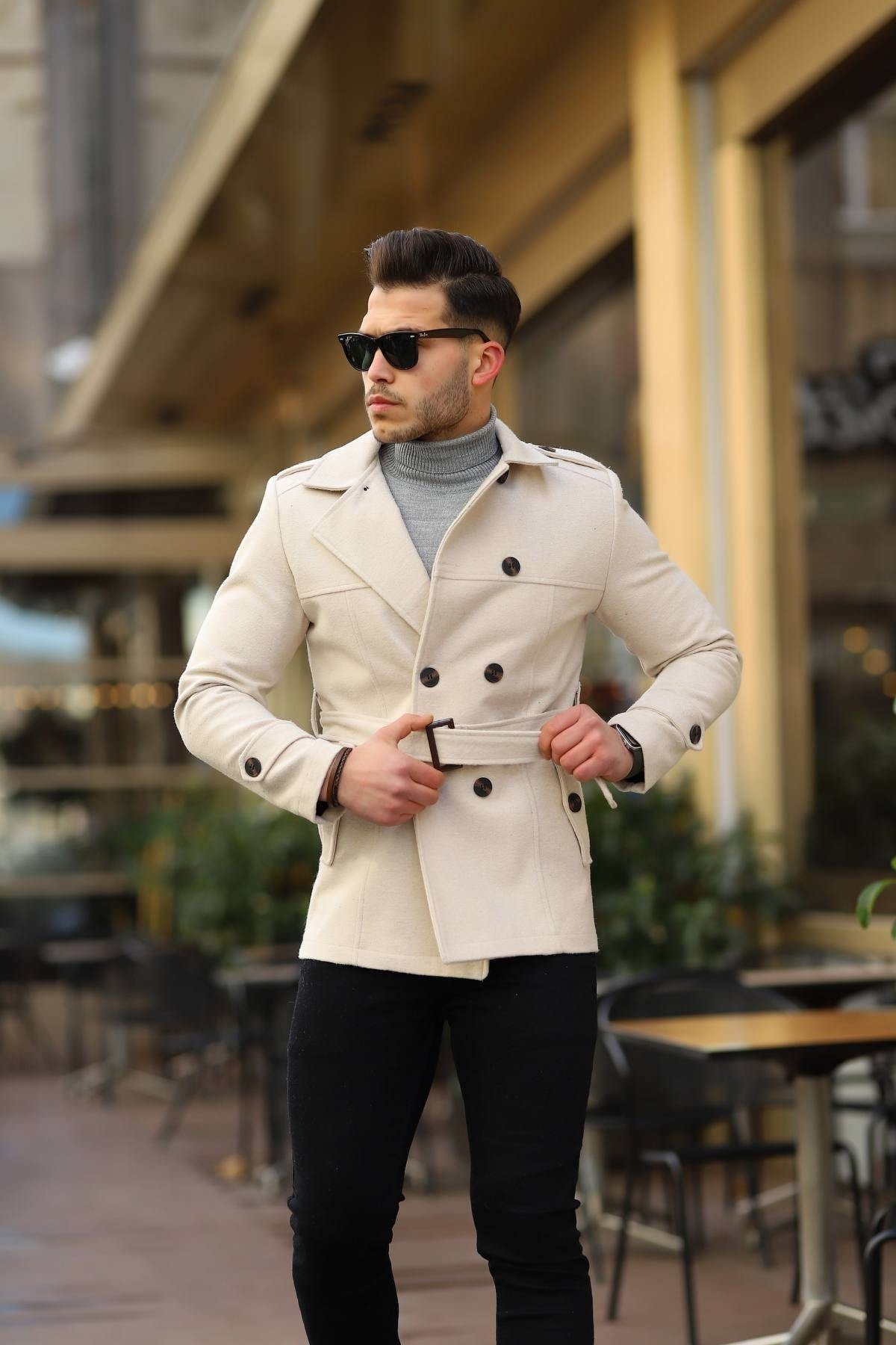  کاپشن کشمیری مردانه مدل Ecru Slim Fit