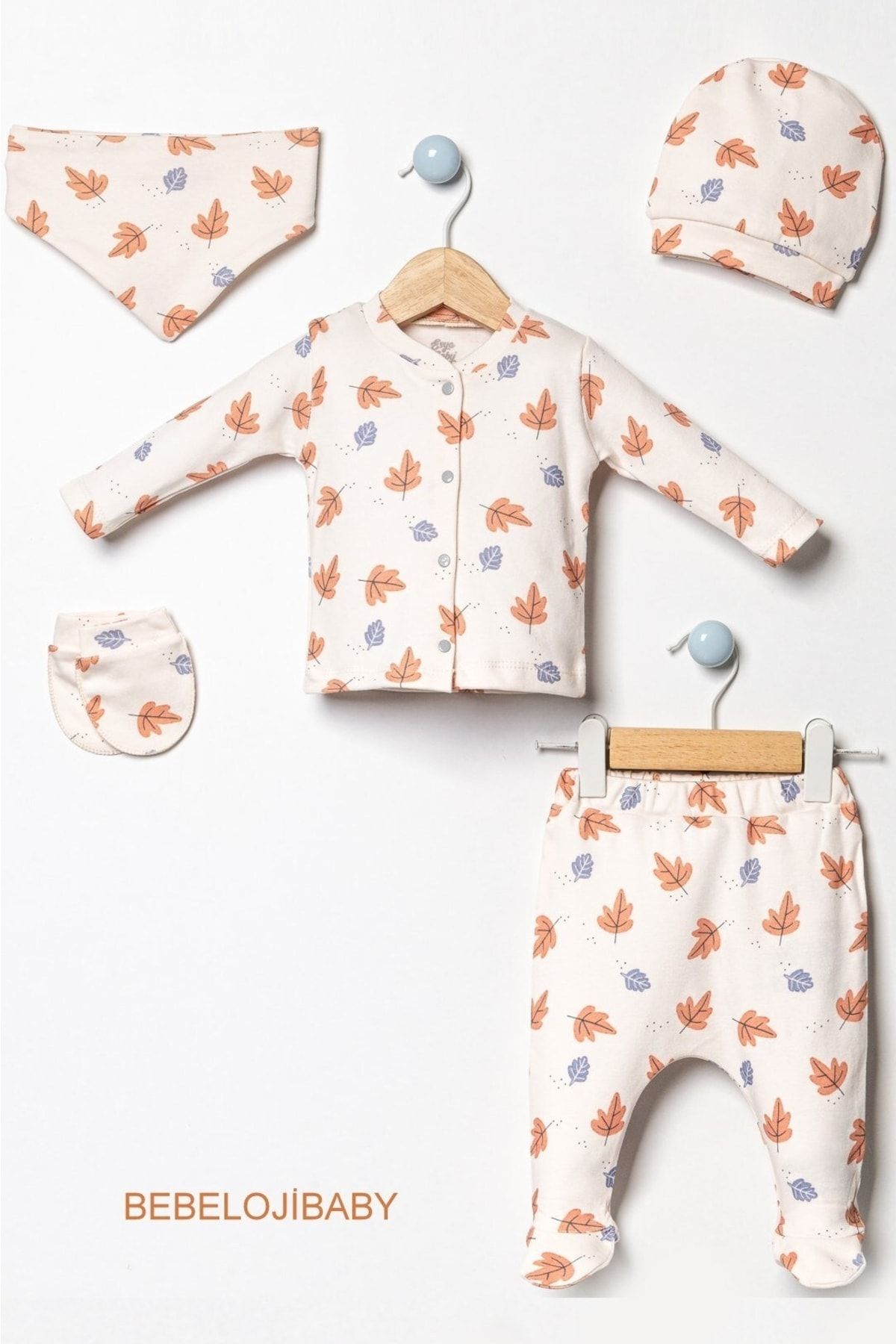 Bebeloji Baby Güz Yaprakları Bebek Yenidoğan Hastane Çıkışı 5'li Set Unisex