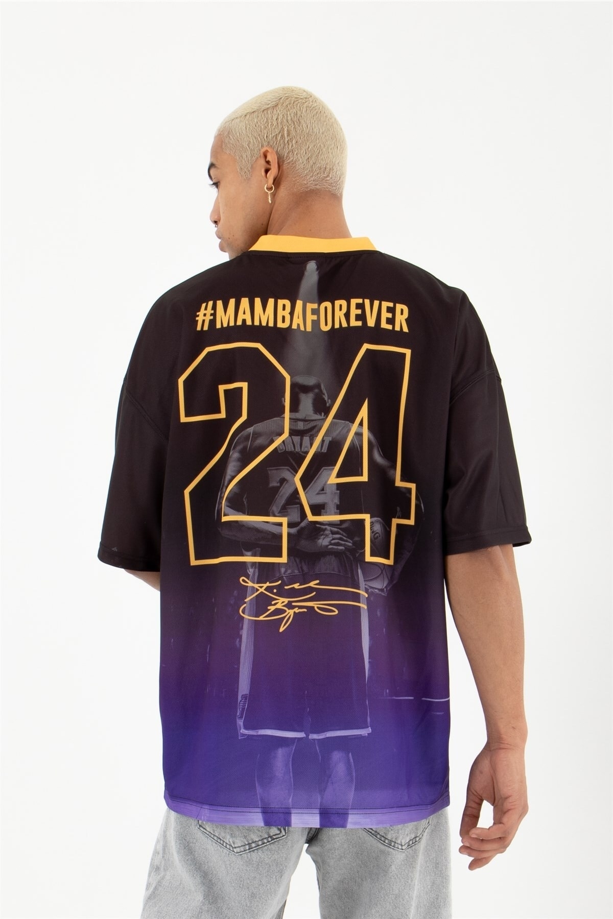 Machinist Oversize Mamba Forever Baskılı T-shirt Siyah/mor PG8299