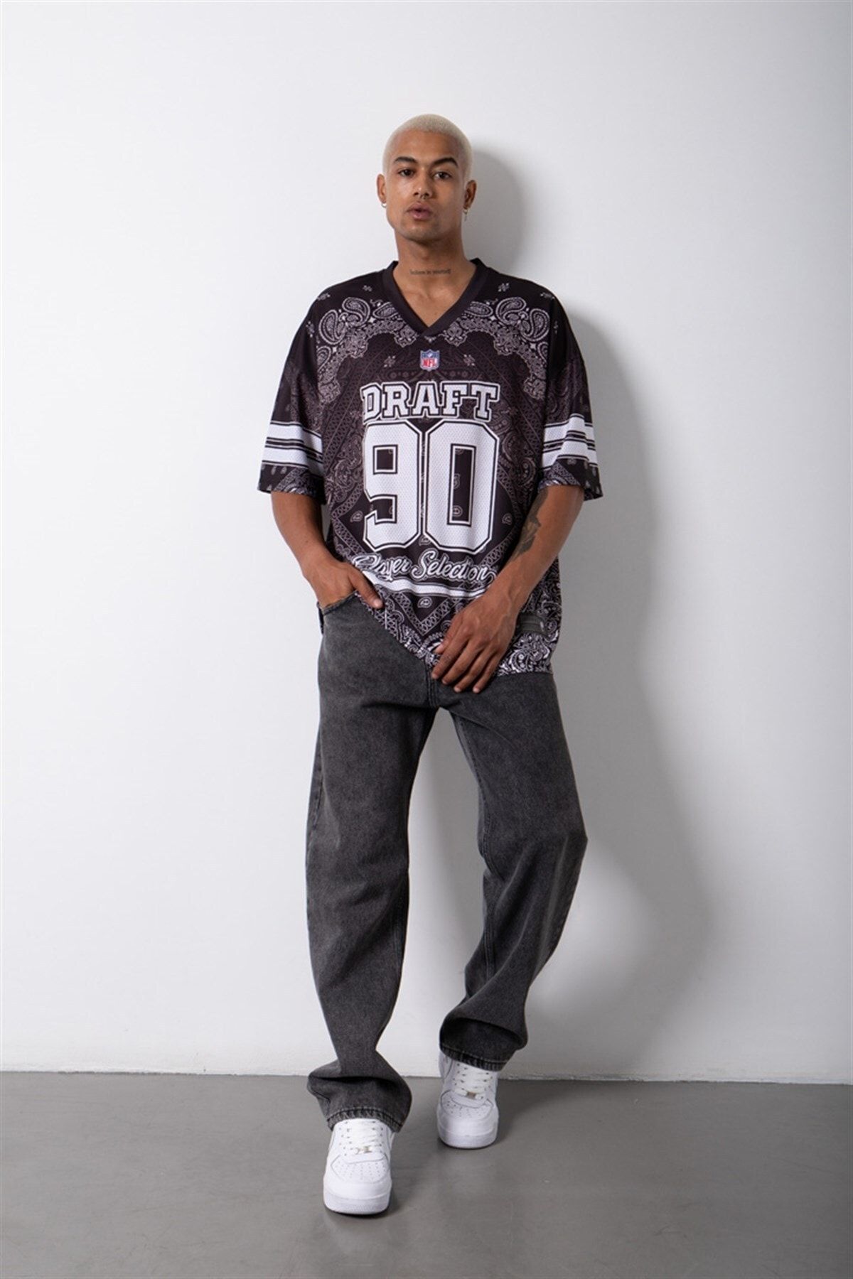 Machinist Oversize Draft 90 Baskılı Nfl T-shirt Siyah PG7645
