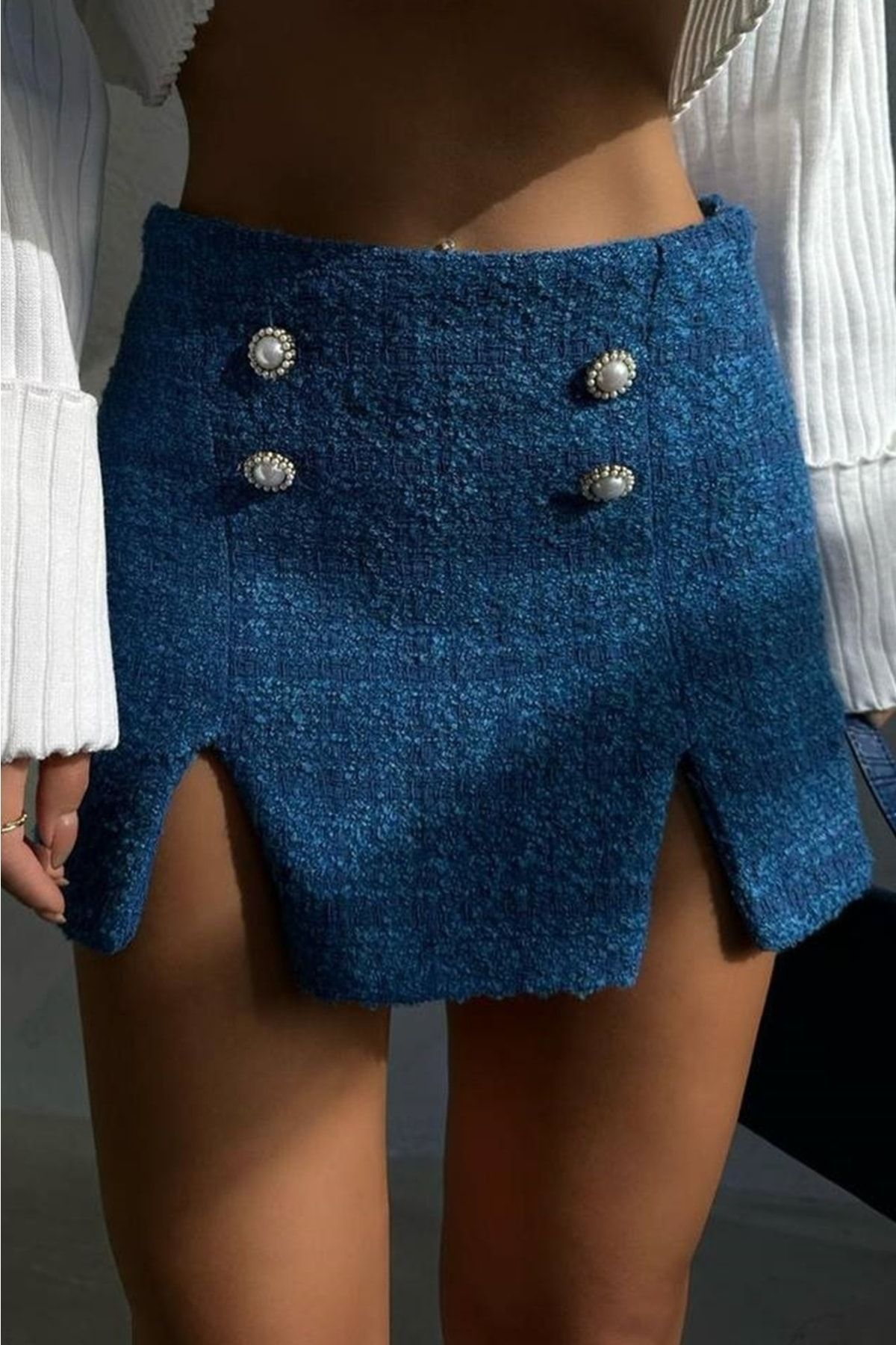 bayansepeti-Women's Saks Button Detail Shorts Skirt 12553 6