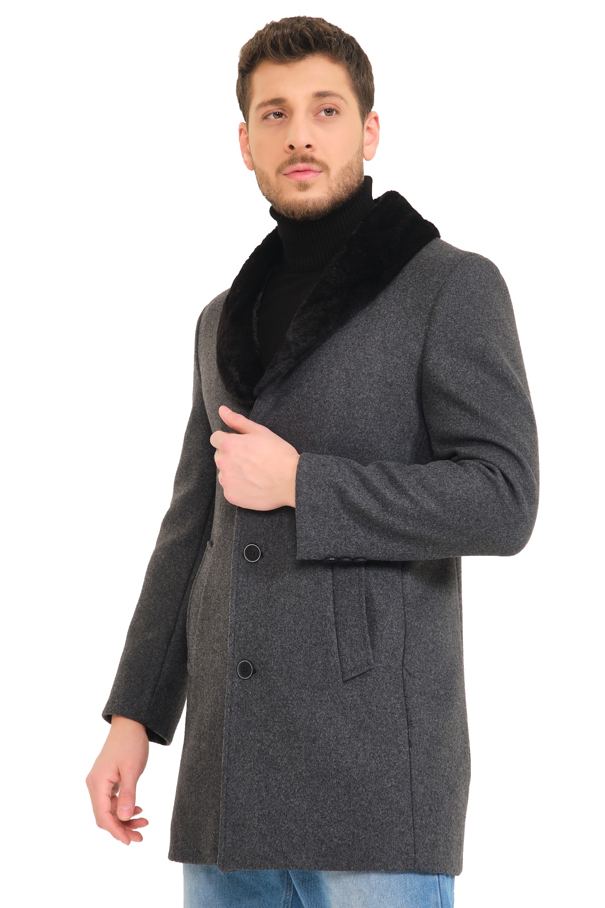  پالتو مردانه پشمالو و یقه هفت کشمیر دودی
