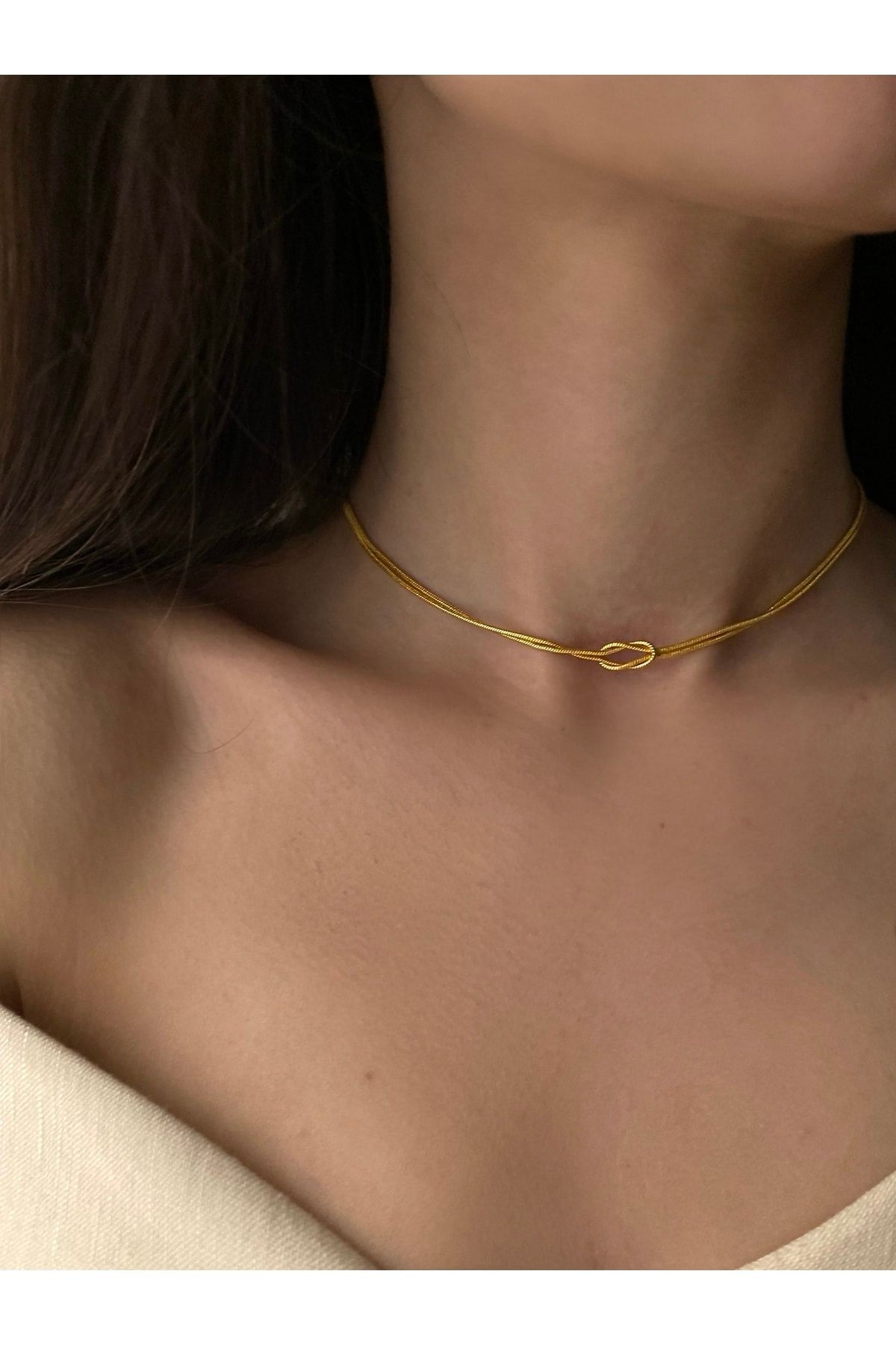 Okkostore Double Row Knot Detailed Chain Choker Necklace Trendyol