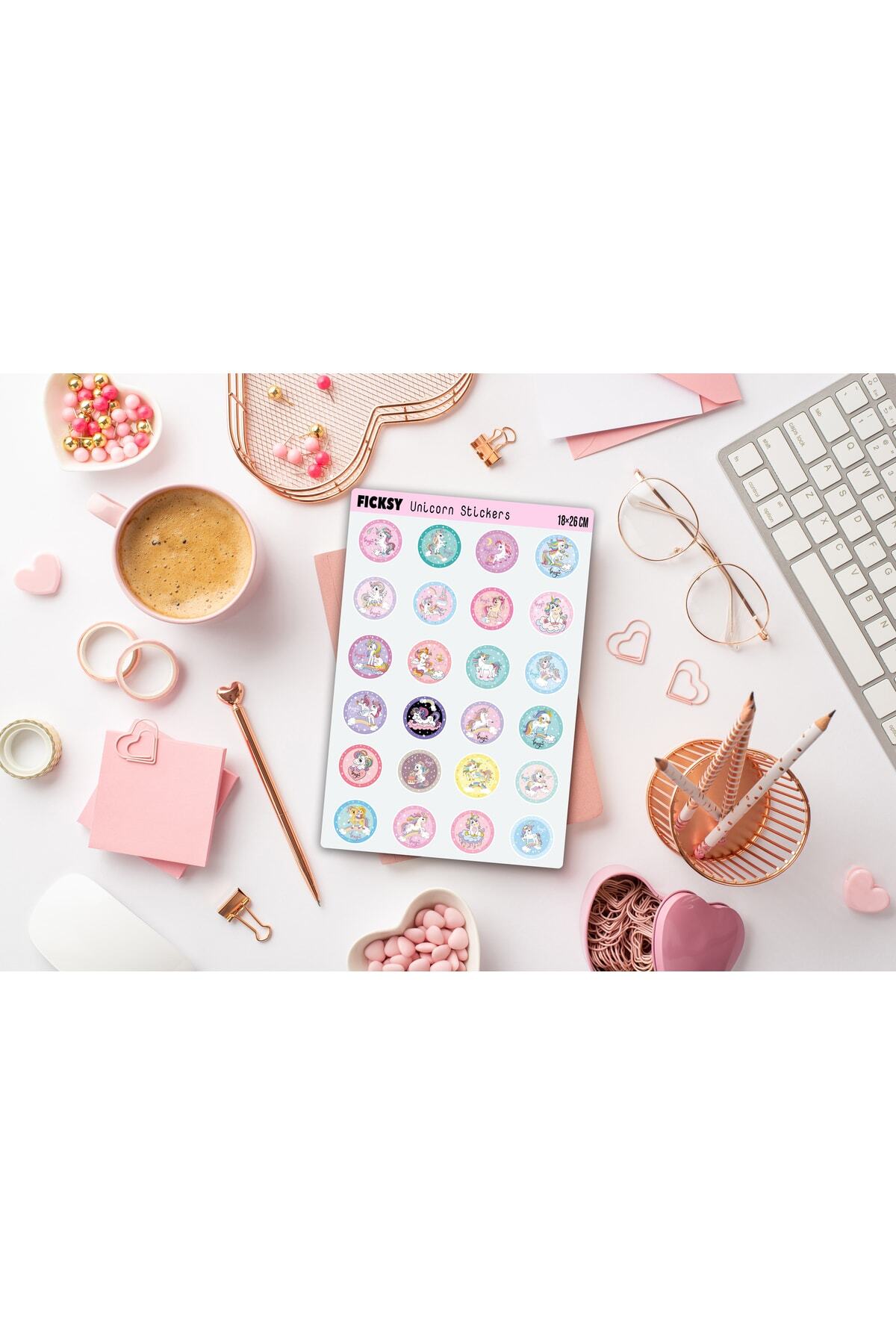 Ficksy-Unicorn Unicorn Sticker Set - 24 Pieces Round Label Stickers 3