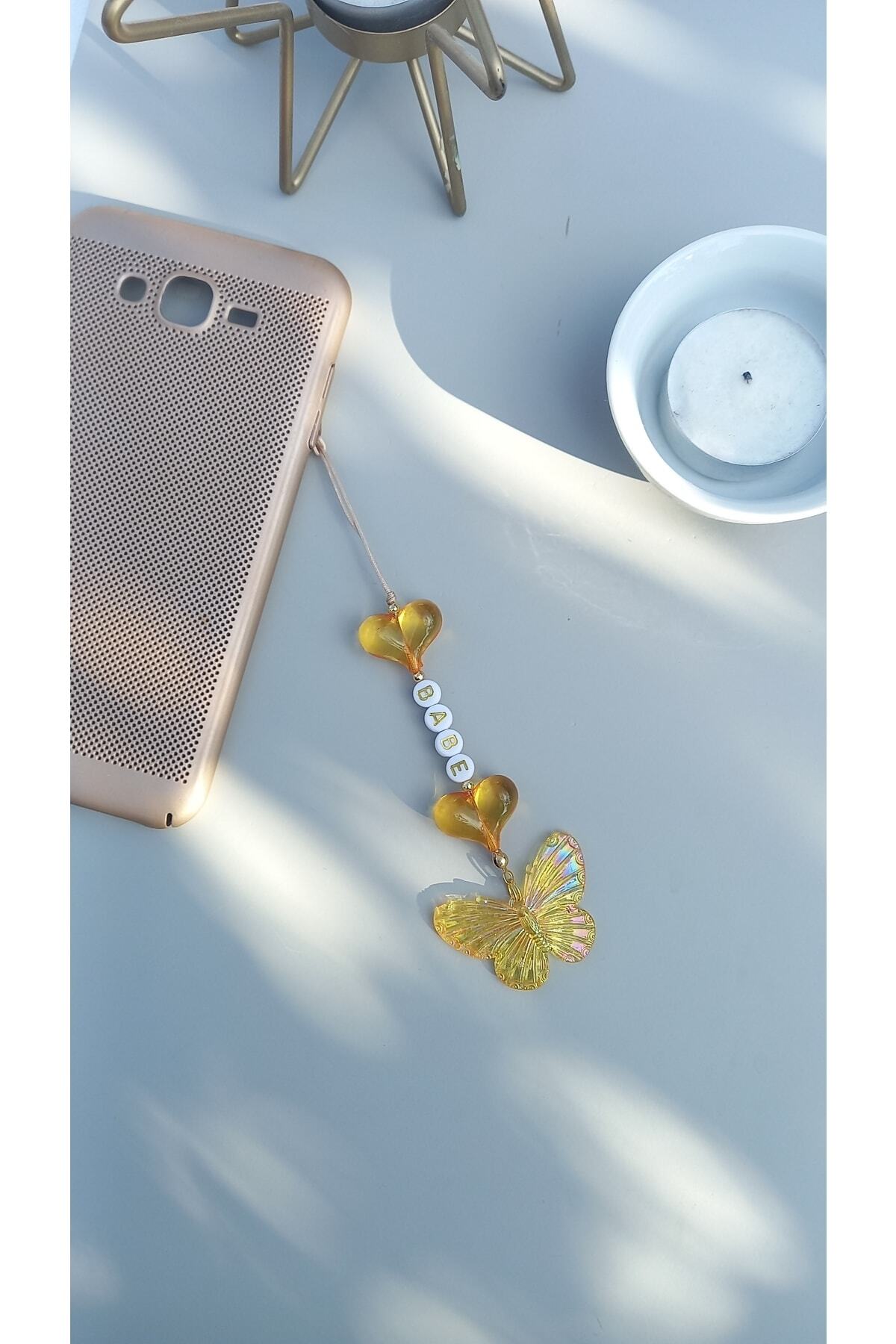 Butterfly Shaped Heart Detailed Phone Charm Phone Ornament (babe)