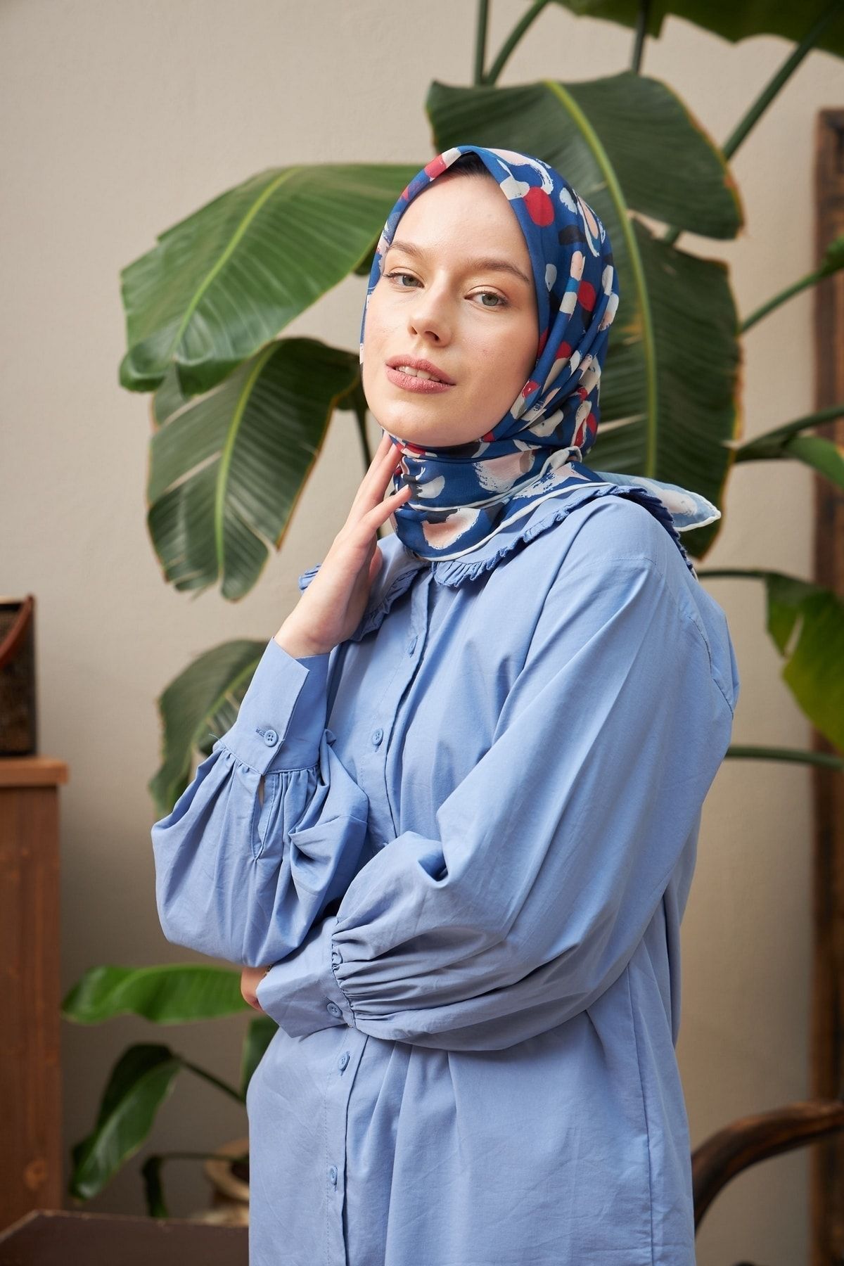 Navy blue cotton scarf store