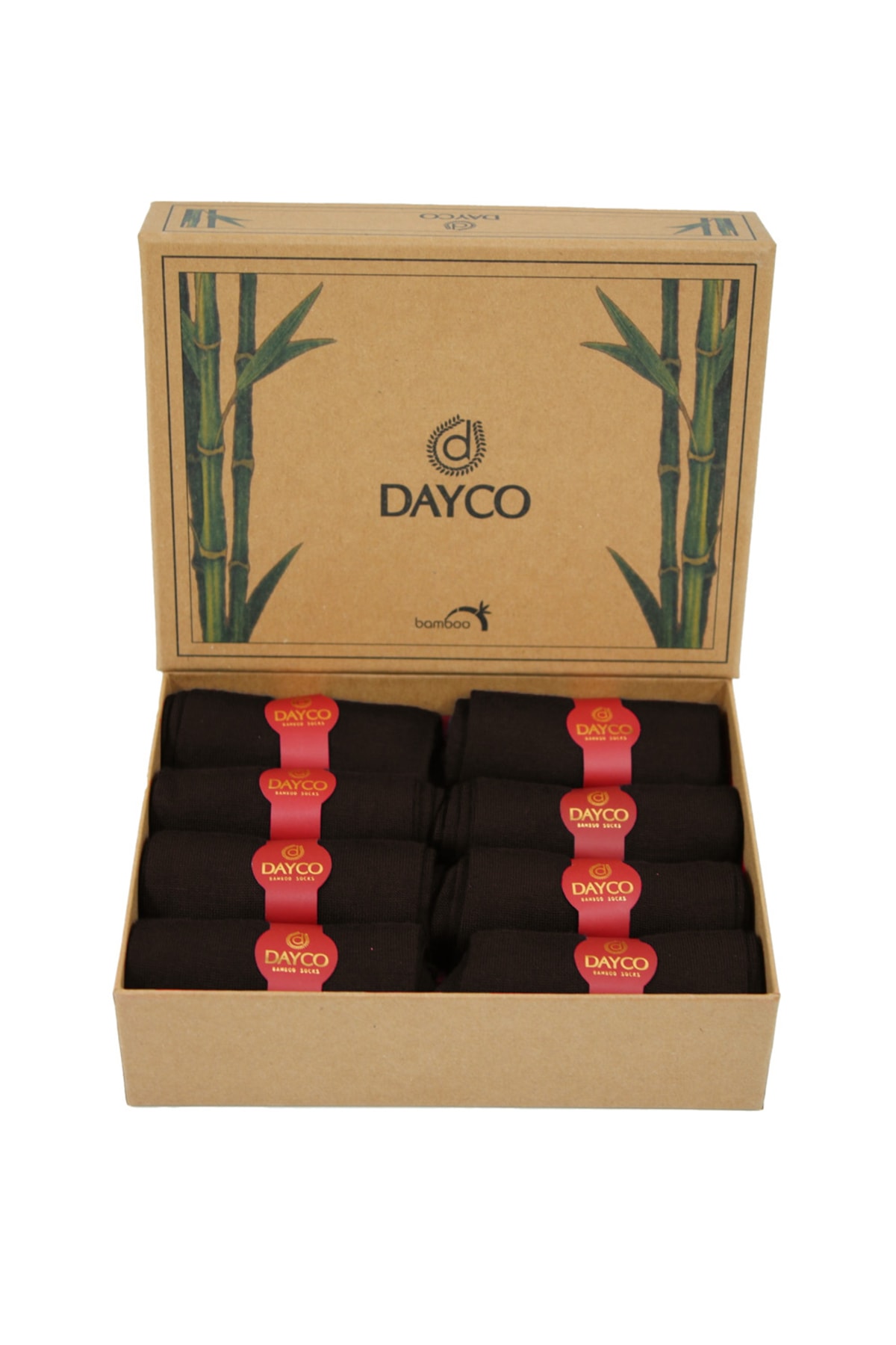 DAYCO Premium Bambu Yazlık Çorap Dikişsiz 8'li Set Kraft Kutulu Kahverengi