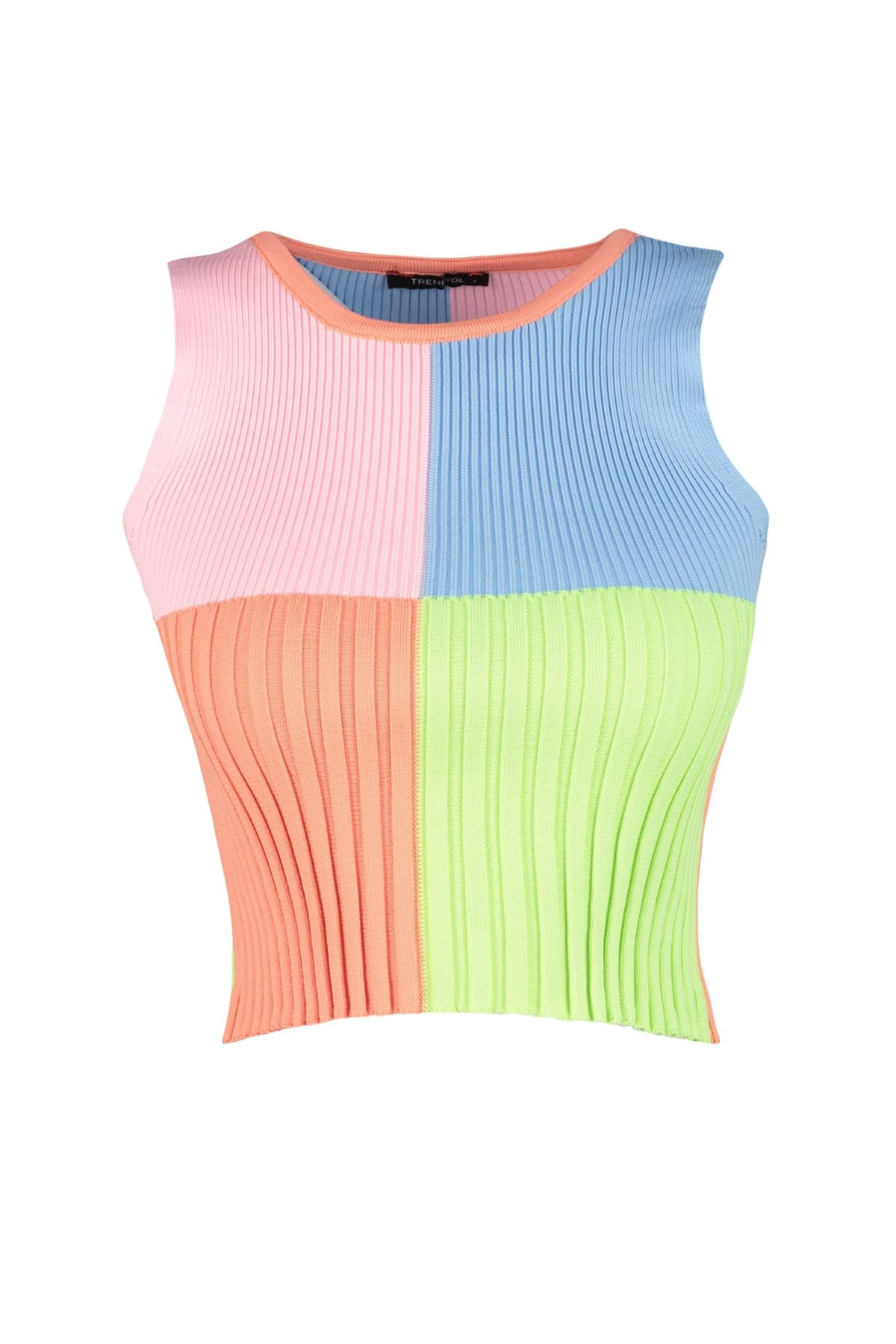 Trendyol Collection-Orangefarbene Crop-Strickbluse mit Blockfarben TWOSS22BZ1003 5