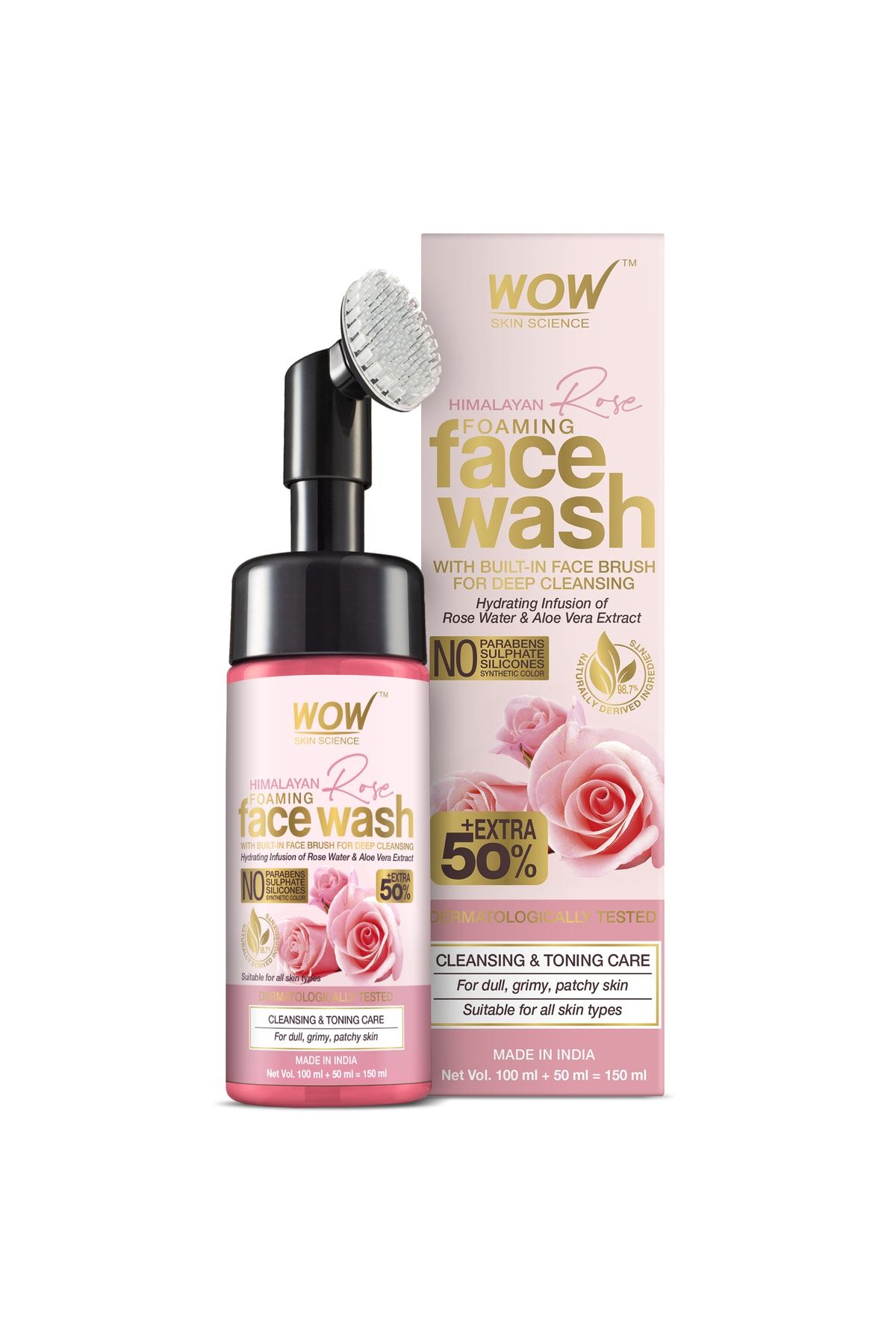WOW Skin Science Hint Gülü Yüz Yıkama Köpüğü Doğal Içerik-gül Suyu, Aloe Vera Özü, E Vitamini Ve Pro Vitamin B5 150ml