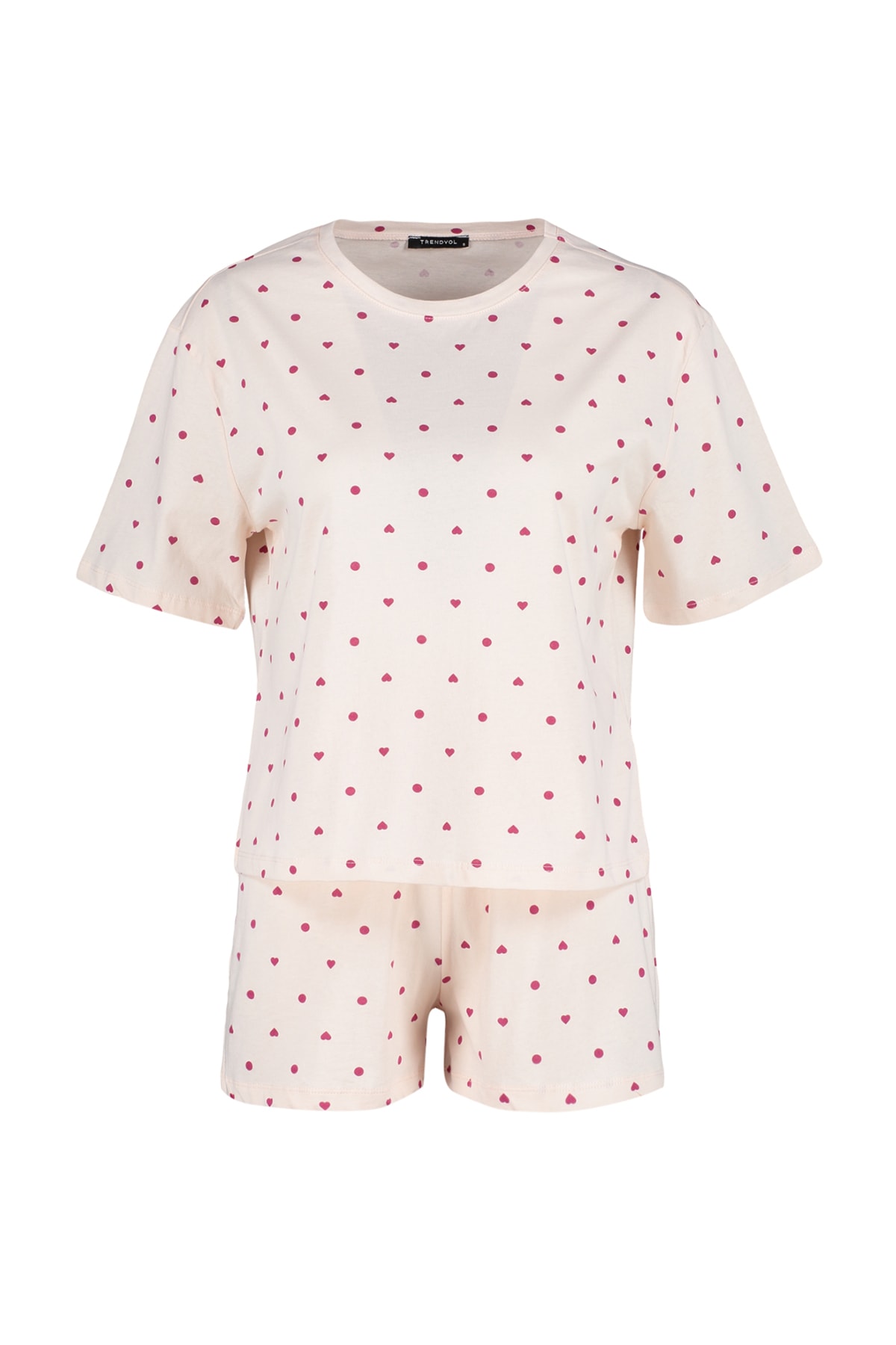 Trendyolmilla  Açık Pembe %100 Pamuklu Puantiyeli ve Kalpli Şortlu Örme Pijama Takımı THMSS21PT1485 - Görsel 7