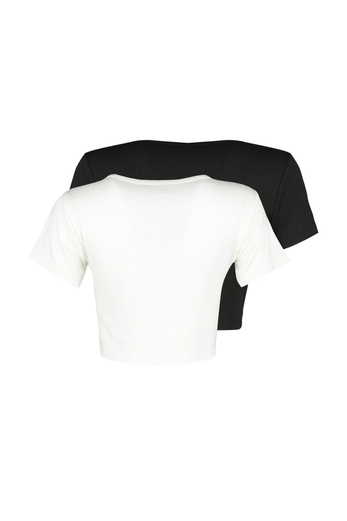 Trendyolmilla  Siyah-Ekru 2'li Paket Crop Viskoz/Yumuşak Kumaş Esnek Örme Bluz TWOSS23BZ00108 - Görsel 8