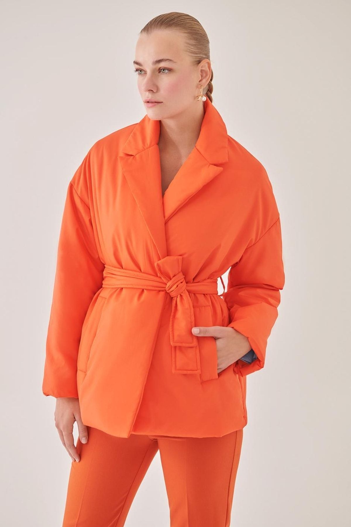 Perspective Trevor Comfortable Fit Jacket Collar Short Length Orange Color Women s Coat